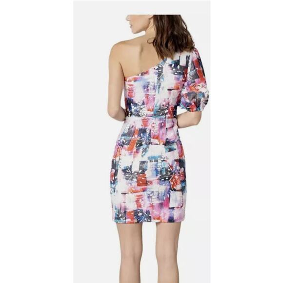 Brand New Dress the Population Women's Large Rogue Multi Mini Dress One shoulder - Picture 2 of 8